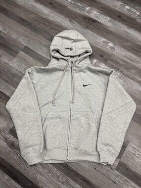 Nike Light Gray Full-Zip Hoodie with Black Swoosh